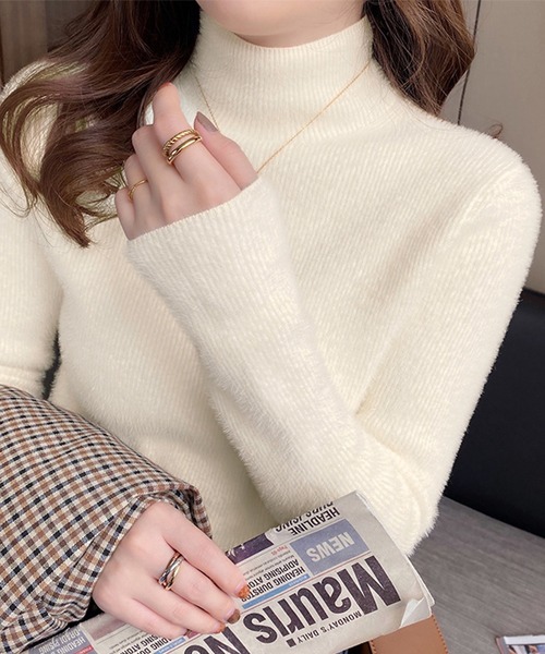 DAY CLOSET(デイ クローゼット)の「【中厚手/表裏ふわふわ】長袖ハイネックリブシャギーニットカットソー(ニット/セーター・レディース・ホワイト/グレー/アイボリー/ブラック・FREE)」の13枚目の写真