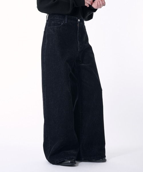 selle glant(セレグランテ)の「FLOCKING DENIM WIDE PANTS/フロッキーデニムワイドパンツ(デニムパンツ・メンズ・ブラック・SMALL/MEDIUM/LARGE)」の3枚目の写真