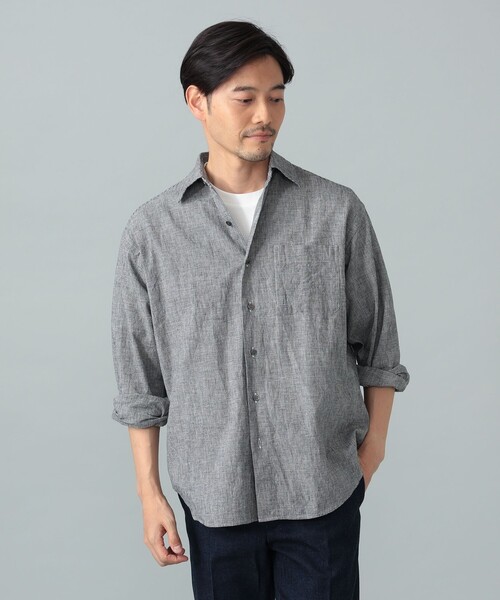 BEAMS F(ビームスエフ)の「リネンコットン ハウンドトゥース ビックシャツ(シャツ/ブラウス・メンズ・ブラック・L/M/S)」の7枚目の写真