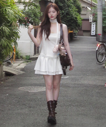 ILLIGO（イリゴ）の「ストライプ配色ラッフルワンピースホワイト（ワンピース）」