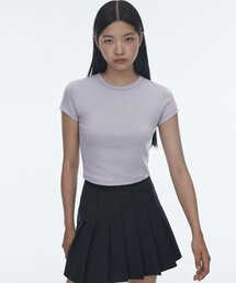 ウィメンズスリムクロップクルーネックTシャツ[パープルグレー]
