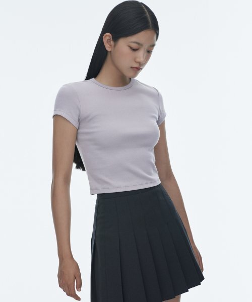 MUSINSA STANDARD WOMAN（ムシンサスタンダードウーマン）の「ウィメンズスリムクロップクルーネックTシャツ[パープルグレー]（Tシャツ/カットソー・レディース・その他・SMALL/MEDIUM/LARGE/X-LARGE/X-SMALL）」の4枚目の写真