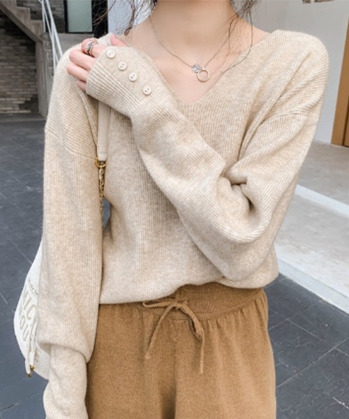 yuue' ( wear )(ユーイ)の「Vネックボタンリブニットトップス(ニット/セーター・レディース・ベージュ/ホワイト/ブラック・FREE)」の18枚目の写真