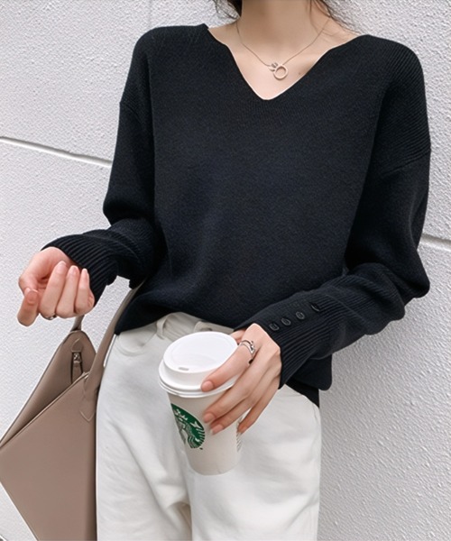 yuue' ( wear )(ユーイ)の「Vネックボタンリブニットトップス(ニット/セーター・レディース・ベージュ/ホワイト/ブラック・FREE)」の17枚目の写真