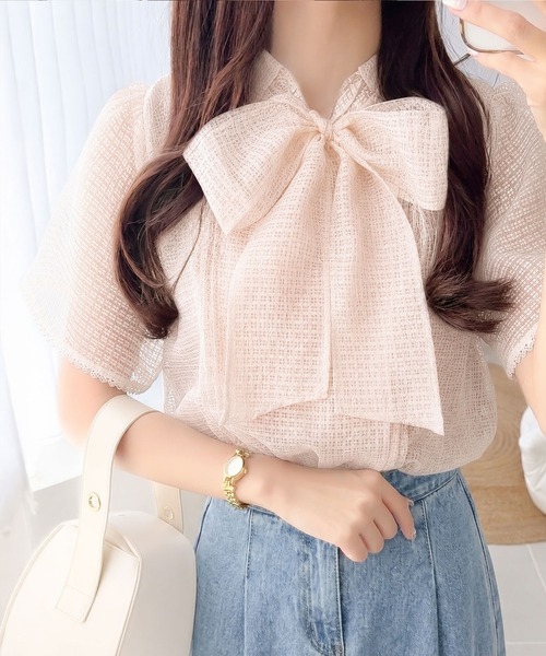 新品✩.*˚プライド　ペイズリー柄 シルク シアー ニット　　38 セール】【mily bilet】着るだけで華やぐ♪大人ガーリーボウタイシアー