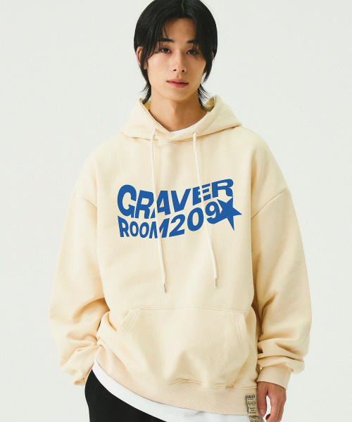 GRAVER（グレーバー）の「[ユニセックス]ウェーブスターロゴフードパーカー_クリーム（パーカー・レディース・アイボリー・SMALL/MEDIUM/LARGE/X-LARGE）」の3枚目の写真