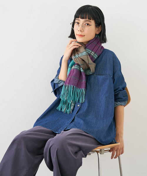 collex(コレックス)の「ウールリバーシブルチェックストール(ストール/ショール・レディース・グリーン系その他/レッド系その他/ブラック・フリー)」の9枚目の写真