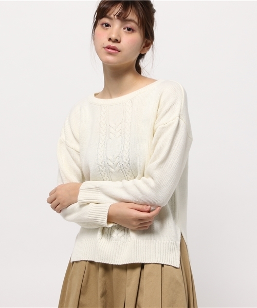 CIAOPANIC TYPY(チャオパニックティピー)の「センターケーブル編みニットプルオーバー(ニット/セーター・レディース・グレー/アイボリー/ボルドー/オリーブ・FREE)」の13枚目の写真