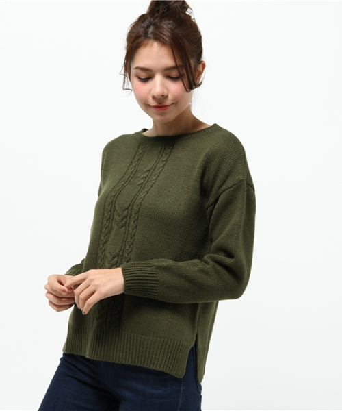 CIAOPANIC TYPY(チャオパニックティピー)の「センターケーブル編みニットプルオーバー(ニット/セーター・レディース・グレー/アイボリー/ボルドー/オリーブ・FREE)」の3枚目の写真