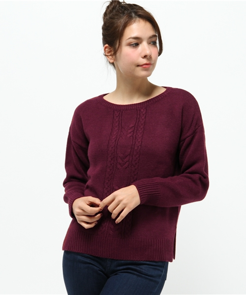 CIAOPANIC TYPY(チャオパニックティピー)の「センターケーブル編みニットプルオーバー(ニット/セーター・レディース・グレー/アイボリー/ボルドー/オリーブ・FREE)」の4枚目の写真