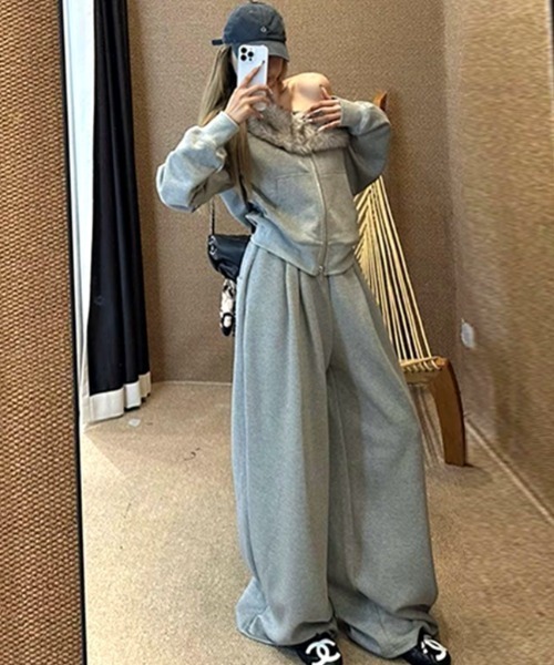 セール】【セットアップ】ファーワンショルダージップトレーナー