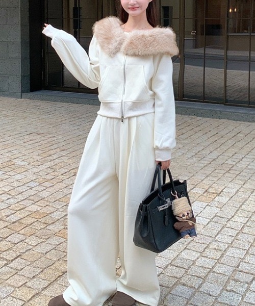 セール】【セットアップ】ファーワンショルダージップトレーナー