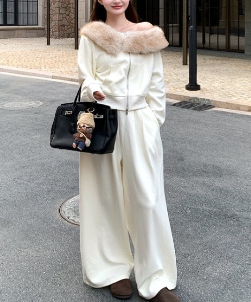 セール】【セットアップ】ファーワンショルダージップトレーナー