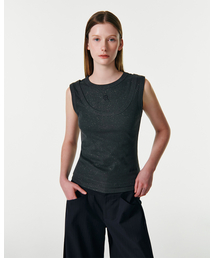 GLITTER ROUND NECK SLEEVELESS TOP [CHARCOAL]