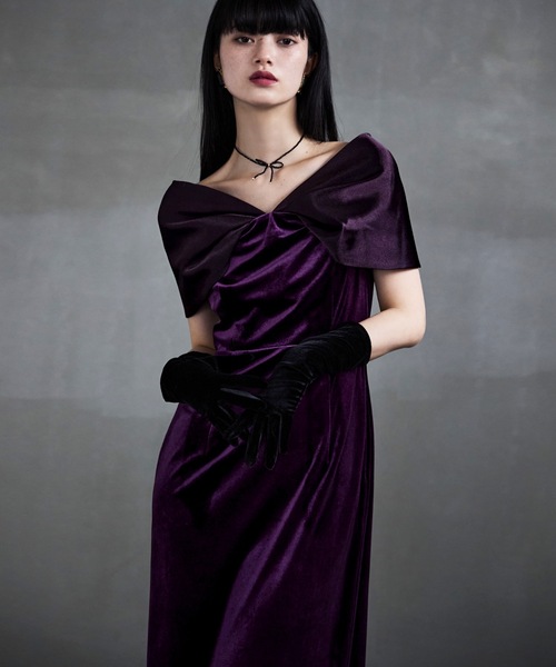 サテンリボンスリーブベロアドレス（ドレス）｜etoll.（エトル）の