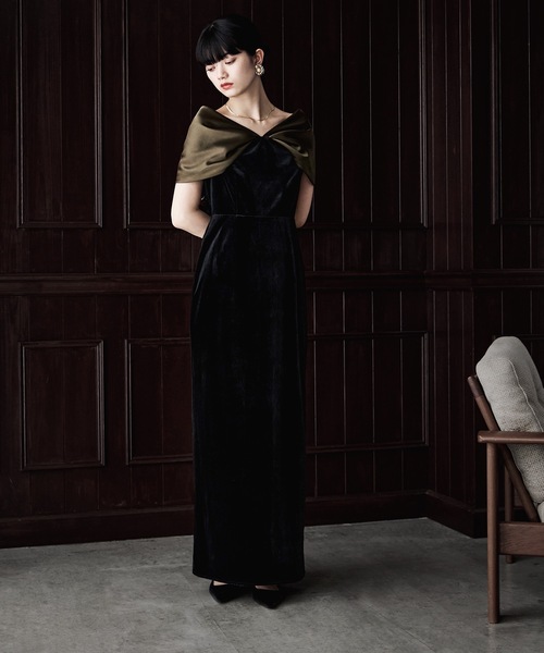 サテンリボンスリーブベロアドレス（ドレス）｜etoll.（エトル）の