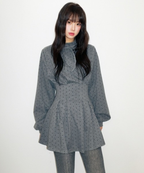 gossip!ロサンゼルス(ゴシップロサンゼルス)の「【Y2Kガーリー】レトロドット柄ワンピース(ミニ丈)(ワンピース・レディース・グレー・M)」の1枚目の写真