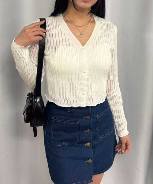 Lots of Love（ロッツオブラブ）の「【2026SS】Vネックショートカーディガン（Tシャツ/カットソー・レディース・ブラック/ブルー/ホワイト・FREE）」の2枚目の写真