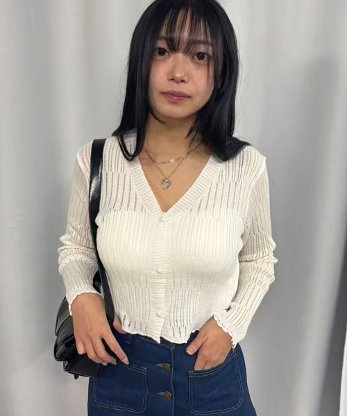 Lots of Love（ロッツオブラブ）の「【2026SS】Vネックショートカーディガン（Tシャツ/カットソー・レディース・ブラック/ブルー/ホワイト・FREE）」の9枚目の写真