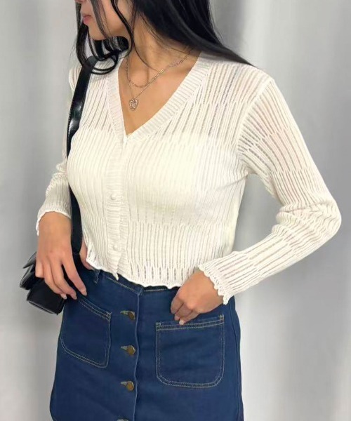 Lots of Love（ロッツオブラブ）の「【2026SS】Vネックショートカーディガン（Tシャツ/カットソー・レディース・ブラック/ブルー/ホワイト・FREE）」の10枚目の写真