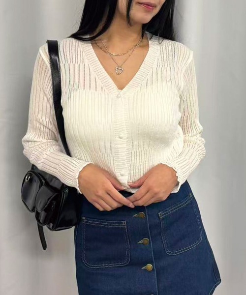 Lots of Love（ロッツオブラブ）の「【2026SS】Vネックショートカーディガン（Tシャツ/カットソー・レディース・ブラック/ブルー/ホワイト・FREE）」の8枚目の写真