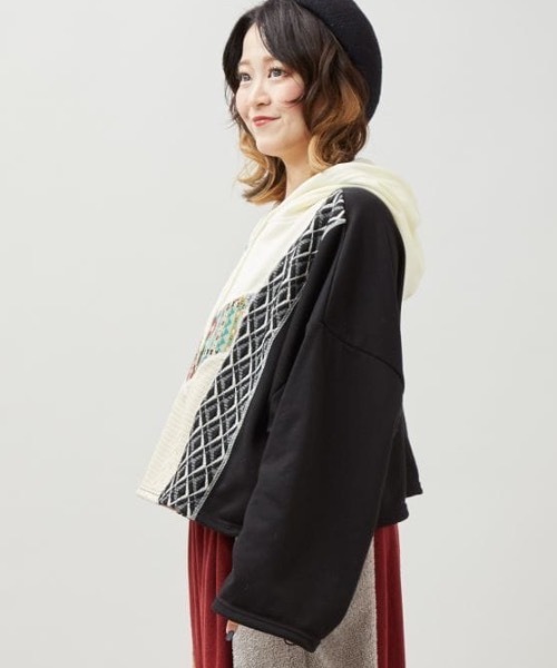 チャイハネ(チャイハネ)の「【チャイハネ】ファランナパッチワークパーカー(パーカー・レディース・ホワイト/ブラウン/ブラック・FREE)」の5枚目の写真