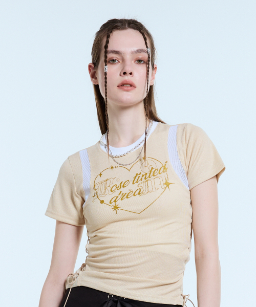 LARTIGENT(ラーティゼン)の「L11 HEART MESH STRING TOP(BEIGE)(Tシャツ/カットソー・レディース・その他・FREE)」の2枚目の写真