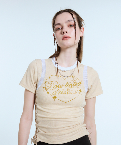 LARTIGENT(ラーティゼン)の「L11 HEART MESH STRING TOP(BEIGE)(Tシャツ/カットソー・レディース・その他・FREE)」の3枚目の写真