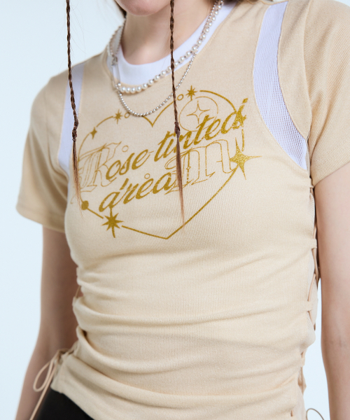 LARTIGENT(ラーティゼン)の「L11 HEART MESH STRING TOP(BEIGE)(Tシャツ/カットソー・レディース・その他・FREE)」の4枚目の写真
