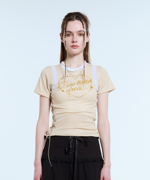 LARTIGENT(ラーティゼン)の「L11 HEART MESH STRING TOP(BEIGE)(Tシャツ/カットソー・レディース・その他・FREE)」の5枚目の写真