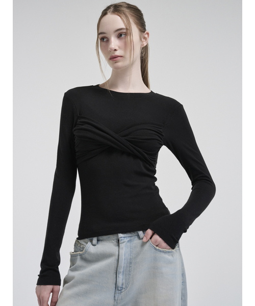 ETMON(エトモン)の「Ribbon Twisted T-Shirt, Black(Tシャツ/カットソー・レディース・その他・FREE)」の5枚目の写真