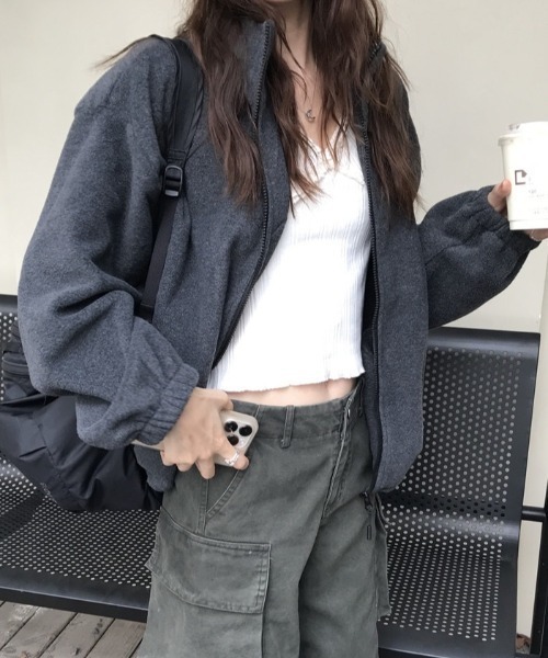 CHUN CHUN NOTES(チュンチュンノーツ)の「26SS/ワンポイント刺繍 フリースジップブルゾン(ブルゾン・レディース・ライトグレー/ダークグレー/ネイビー・F)」の14枚目の写真