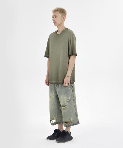 MAKEITTO(メイキット)の「ピグメントウォッシングオーバーサイズクルーネック半袖Tシャツ_カーキ(Tシャツ/カットソー・メンズ・その他・M/L/XL/XXL)」の5枚目の写真