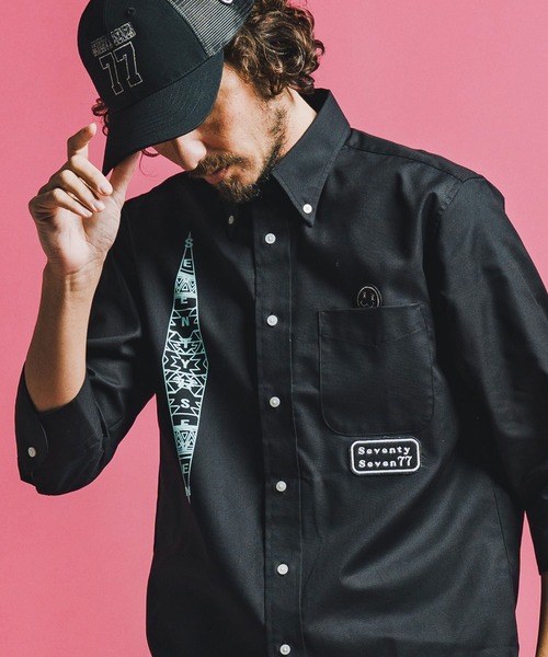 seventy seven(セブンティセブン)の「ms6373-OX button-down half-S shirt (26S) シャツ(7726S300)(シャツ/ブラウス・メンズ・ホワイト/ブラック/ブルー・XL/L/M/S)」の2枚目の写真