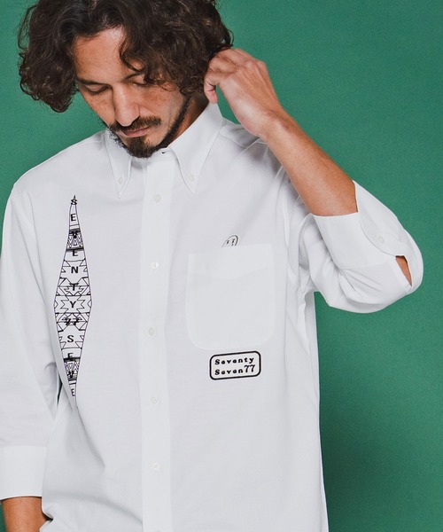 seventy seven(セブンティセブン)の「ms6373-OX button-down half-S shirt (26S) シャツ(7726S300)(シャツ/ブラウス・メンズ・ホワイト/ブラック/ブルー・XL/L/M/S)」の4枚目の写真