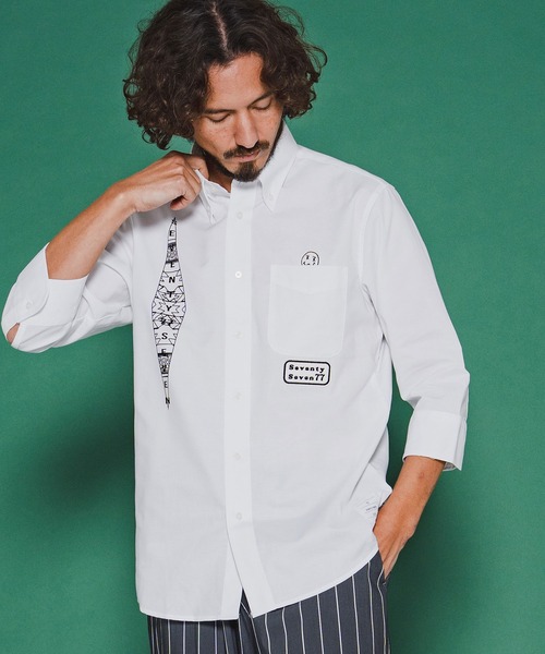 seventy seven(セブンティセブン)の「ms6373-OX button-down half-S shirt (26S) シャツ(7726S300)(シャツ/ブラウス・メンズ・ホワイト/ブラック/ブルー・XL/L/M/S)」の6枚目の写真