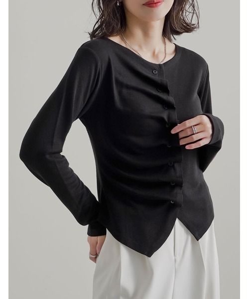 Re:EDIT（リエディ）の「[2026S/S COLLECTION]アシンメトリーフリルカットソー（カーディガン/ボレロ・レディース・チャコールグレー/ブラック/アイボリー/イエロー・MEDIUM/LARGE）」の13枚目の写真