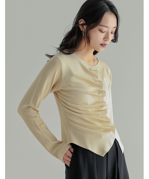 Re:EDIT（リエディ）の「[2026S/S COLLECTION]アシンメトリーフリルカットソー（カーディガン/ボレロ・レディース・チャコールグレー/ブラック/アイボリー/イエロー・MEDIUM/LARGE）」の15枚目の写真