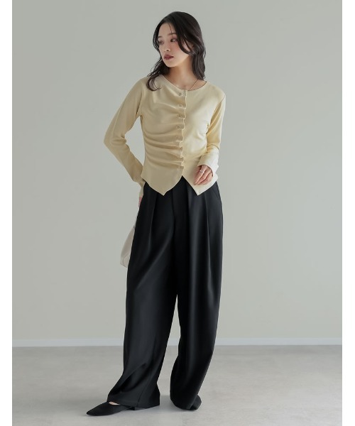 Re:EDIT（リエディ）の「[2026S/S COLLECTION]アシンメトリーフリルカットソー（カーディガン/ボレロ・レディース・チャコールグレー/ブラック/アイボリー/イエロー・MEDIUM/LARGE）」の14枚目の写真