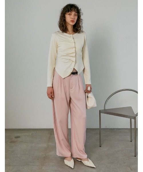 Re:EDIT（リエディ）の「[2026S/S COLLECTION]アシンメトリーフリルカットソー（カーディガン/ボレロ・レディース・チャコールグレー/ブラック/アイボリー/イエロー・MEDIUM/LARGE）」の18枚目の写真