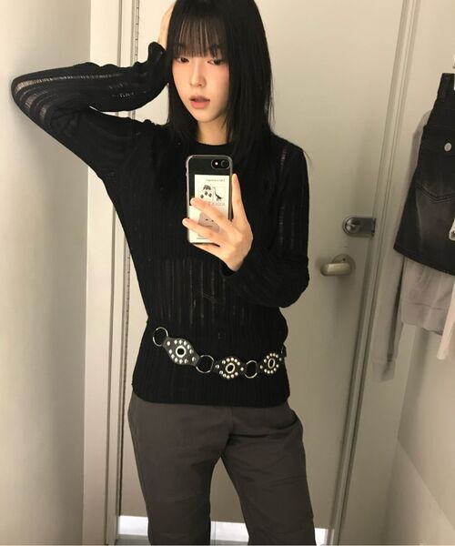 MUSINSA STANDARD WOMAN（ムシンサスタンダードウーマン）の「ウィメンズフラットヤーンバーティカルクロシェクルーネックニット[ブラック]（ニット/セーター・レディース・その他・SMALL/MEDIUM/LARGE/X-SMALL）」の10枚目の写真