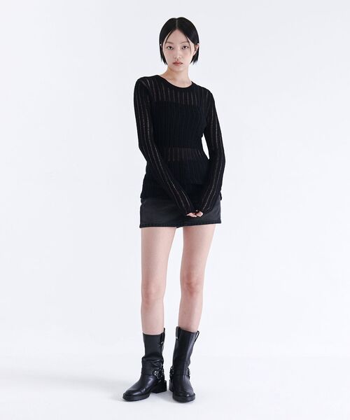 MUSINSA STANDARD WOMAN（ムシンサスタンダードウーマン）の「ウィメンズフラットヤーンバーティカルクロシェクルーネックニット[ブラック]（ニット/セーター・レディース・その他・SMALL/MEDIUM/LARGE/X-SMALL）」の12枚目の写真