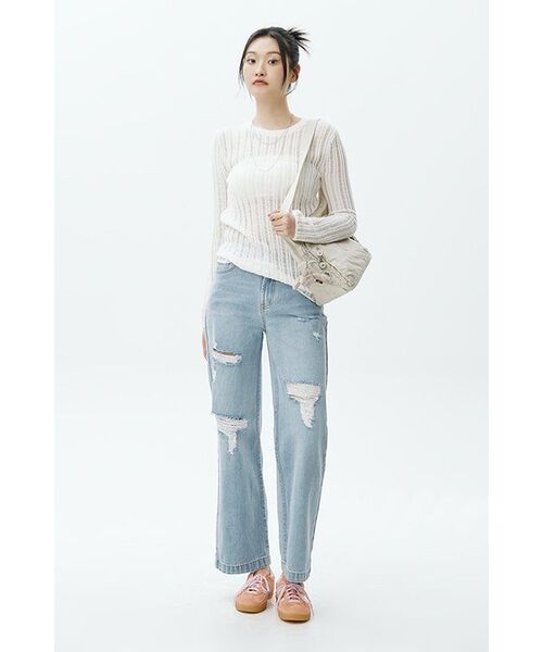 MUSINSA STANDARD WOMAN（ムシンサスタンダードウーマン）の「ウィメンズフラットヤーンバーティカルクロシェクルーネックニット[ブラック]（ニット/セーター・レディース・その他・SMALL/MEDIUM/LARGE/X-SMALL）」の3枚目の写真