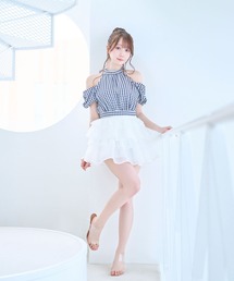 Jacquard tiered mini skirt pants