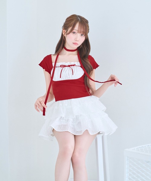 Rose Muse(ロゼミューズ)の「Jacquard tiered mini skirt pants(スカート・レディース・ホワイト/ブラック・FREE)」の5枚目の写真