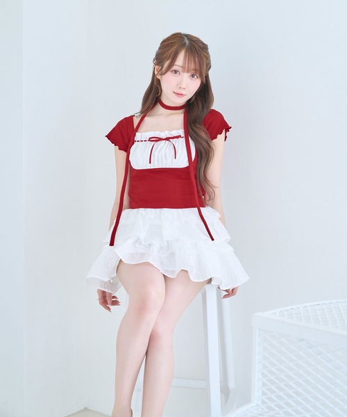Rose Muse(ロゼミューズ)の「Jacquard tiered mini skirt pants(スカート・レディース・ホワイト/ブラック・FREE)」の6枚目の写真