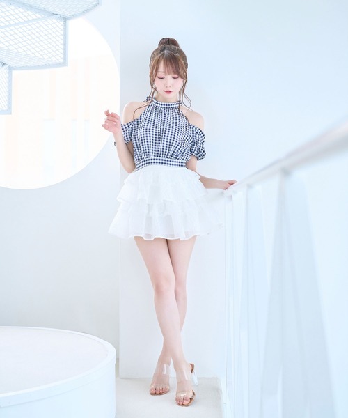 Rose Muse(ロゼミューズ)の「Jacquard tiered mini skirt pants(スカート・レディース・ホワイト/ブラック・FREE)」の4枚目の写真