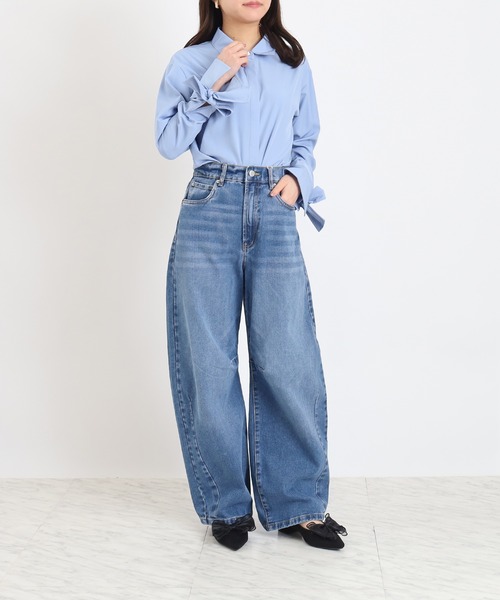 ASTORIA ODIER（アストリアオディール）の「袖リボンシャツ（シャツ/ブラウス・レディース・ホワイト/ブルー・MEDIUM）」の10枚目の写真