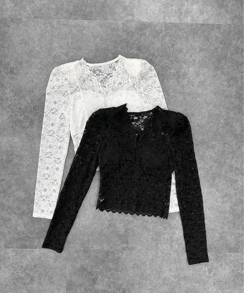 LVEU.(ラブユ.)の「【LVEU.】総レースデザイントップス / トップス カットソー ストレッチ 長袖 レース Vネック インナー パット付き ドレスアップ ホワイト ブラック ZOZOTOWN限定(Tシャツ/カットソー・レディース・ホワイト/ブラック・FREE)」の22枚目の写真