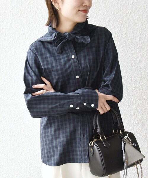 SHIPS any:〈洗濯機可能〉スカラップ スカーフ付 バンドカラー シャツ